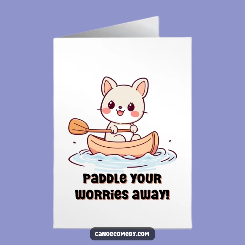Free Printable Birthday Card: Enthusiastic Kawaii Animal Canoe Adventure Funny Downloadable Gift