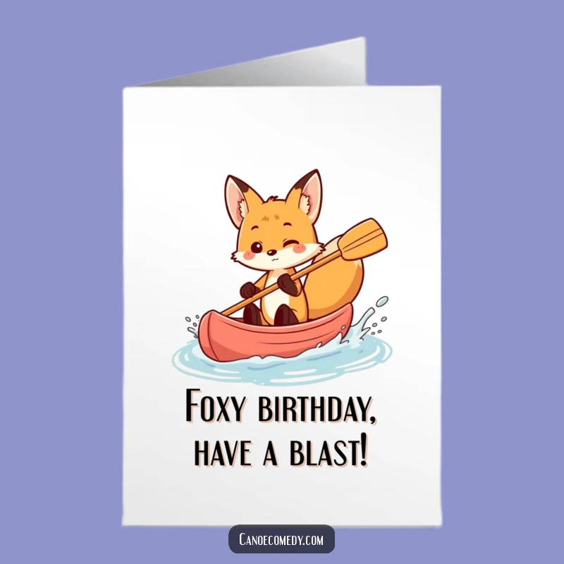 Free Printable Birthday Card: Fox Canoe Splash Fun - Funny Downloadable Gift