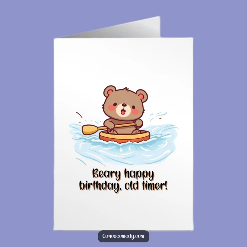 Free Printable Birthday Card: Funny Bear Paddling Down River - Hilarious Downloadable Gift
