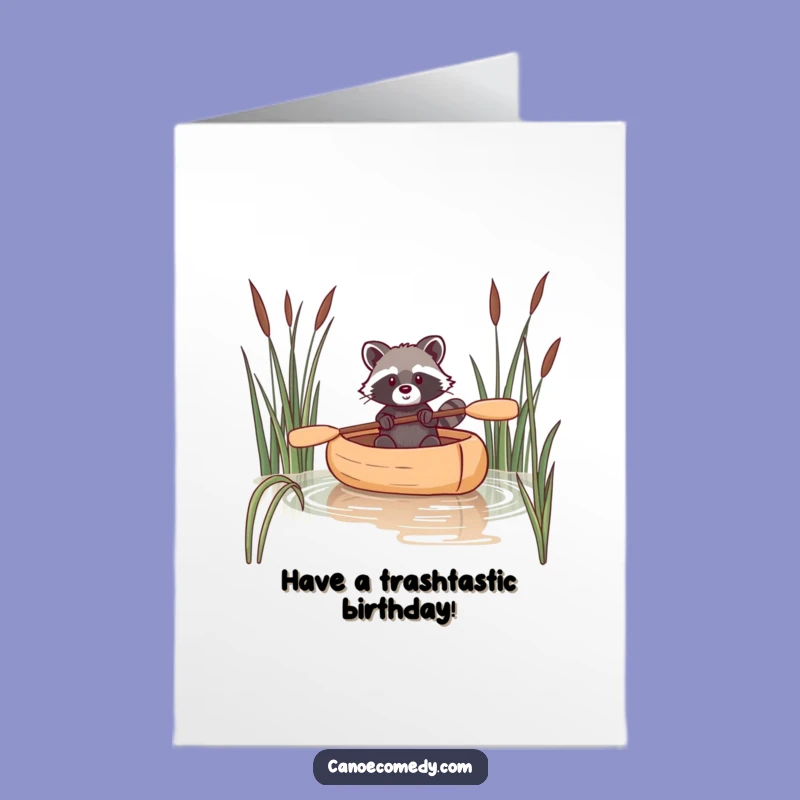 Free Printable Birthday Card: Funny Raccoon Canoeing - Humorous Downloadable Gift