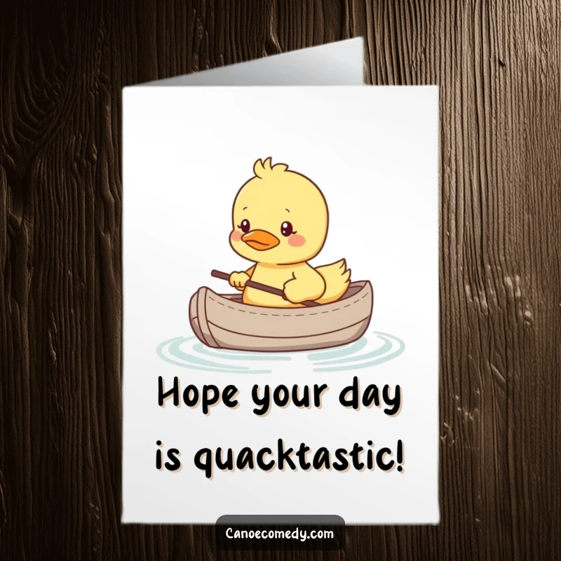 Funny Free Printable Birthday Card: Shy kawaii duckling in tiny canoe, looking nervous, a relatable birthday wish.