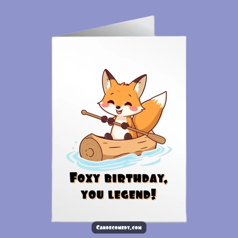 Free Printable Birthday Card: Smiling Fox Canoeing - Funny Downloadable Gift