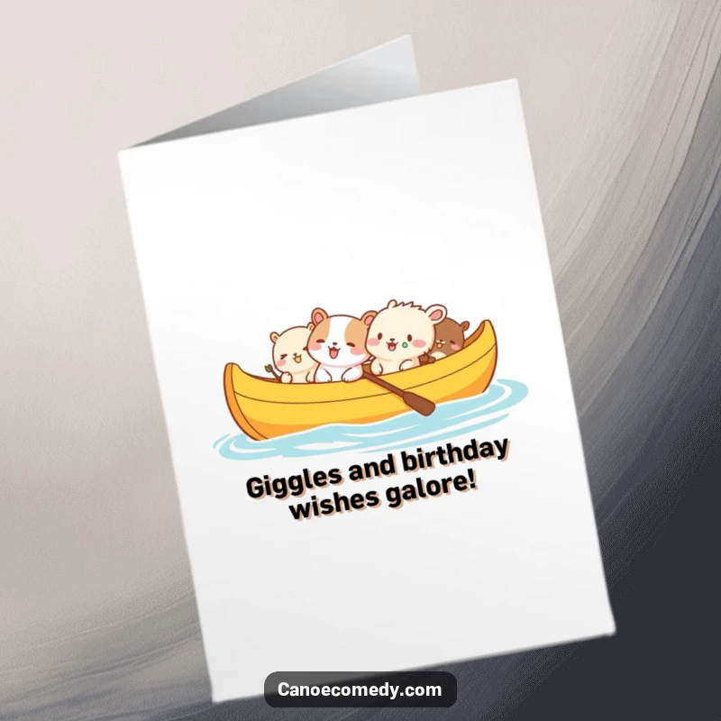 Funny Free Printable Birthday Card: Cute animals in a canoe filled with laughter, ready to celebrate.