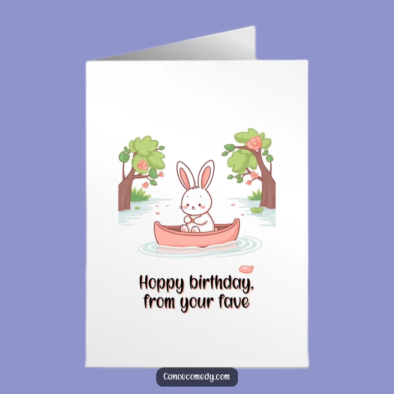 Free Printable Birthday Card: Kawaii Rabbit Canoe Bliss - Funny Downloadable Gift