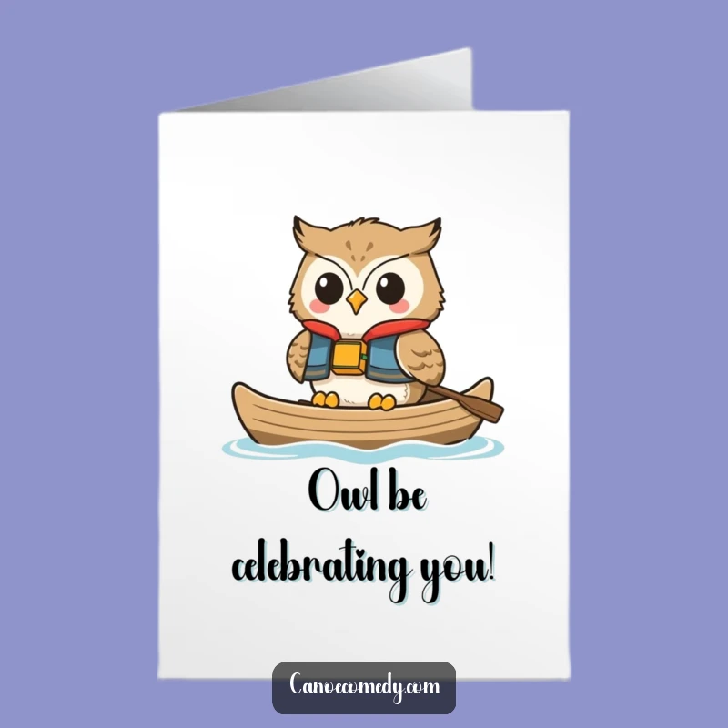 Free Printable Birthday Card: Happy Owl Floating Canoe, Relaxed Downloadable Gift Idea