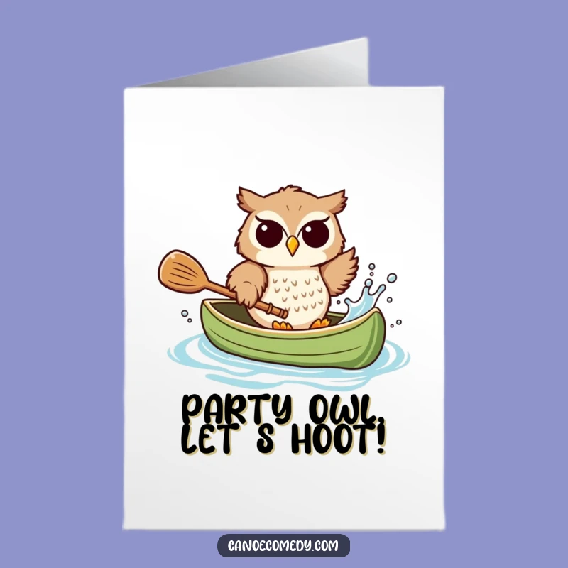Free Printable Birthday Card: Playful Owl Splashing Canoe, Fun Downloadable Gift Idea