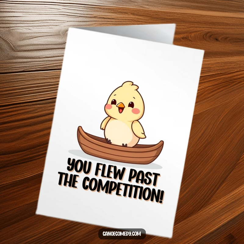 Funny Free Printable Congratulations Card: A cheerful bird enjoys a smooth canoe ride, symbolizing your successful journey and achievements.