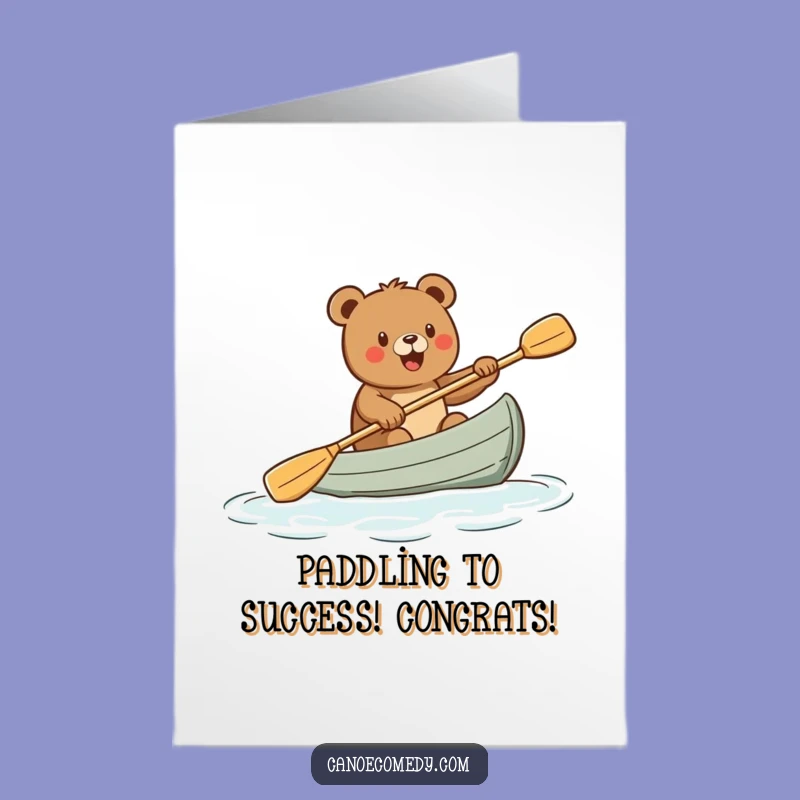 Free Printable Congrats Card: Cheerful Bear Paddling Canoe Downloadable Gift