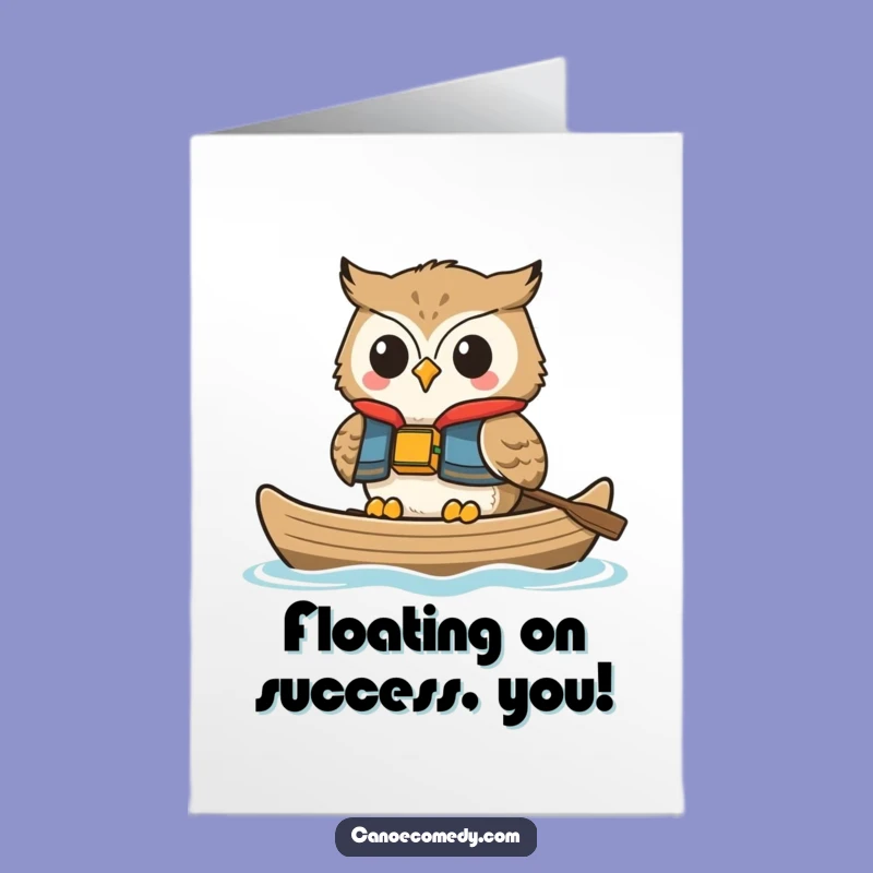 Free Printable Congrats Card: Happy Owl Canoeing, Relaxed Achievement Downloadable Gift