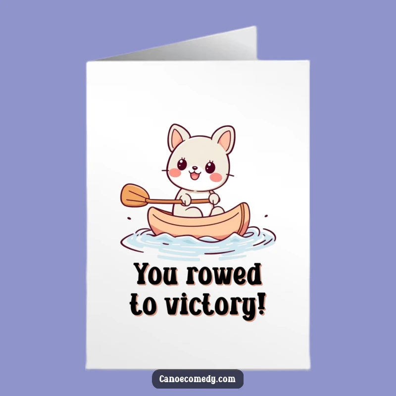 Free Printable Congrats Card: Kawaii Animal Canoe Triumph Funny Downloadable Gift for Any Occasion
