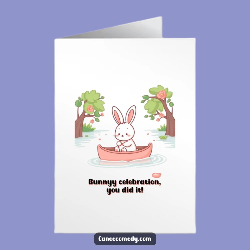 Free Printable Congrats Card: Kawaii Rabbit Canoe Achievement - Funny Downloadable Gift