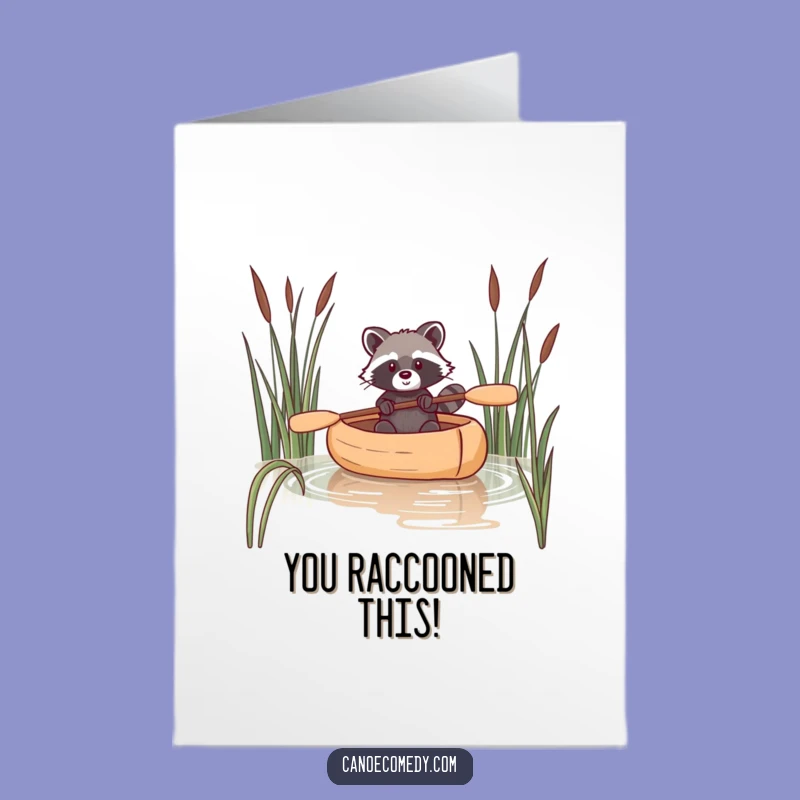 Free Printable Congratulations Card: Raccoon Canoeing - Unique Downloadable Gift Idea