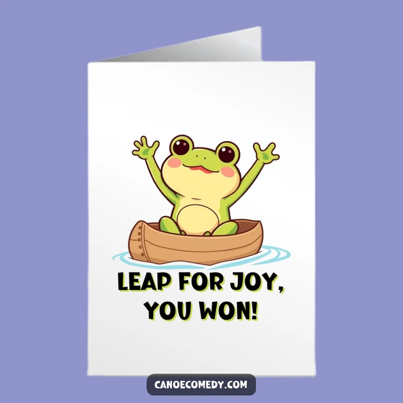 Free Printable Kawaii Frog Congrats Card: Funny Canoe Celebration Downloadable