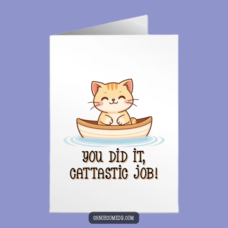 Free Printable Cat Congratulations Card: Serene Canoeist, Downloadable Calm Cheer