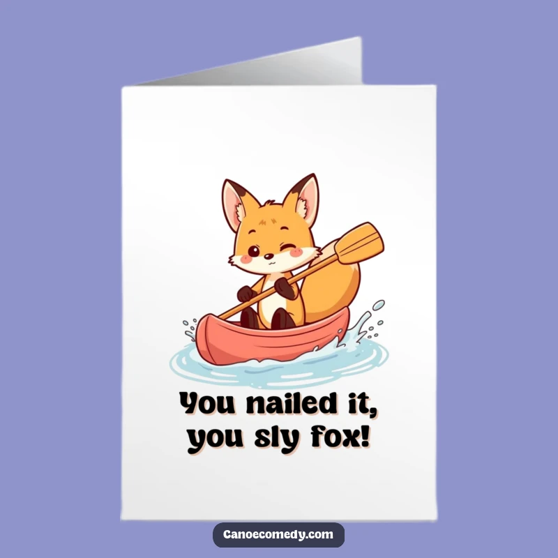 Free Printable Congrats Card: Fox Canoe Celebration Splash - Funny Downloadable Gift