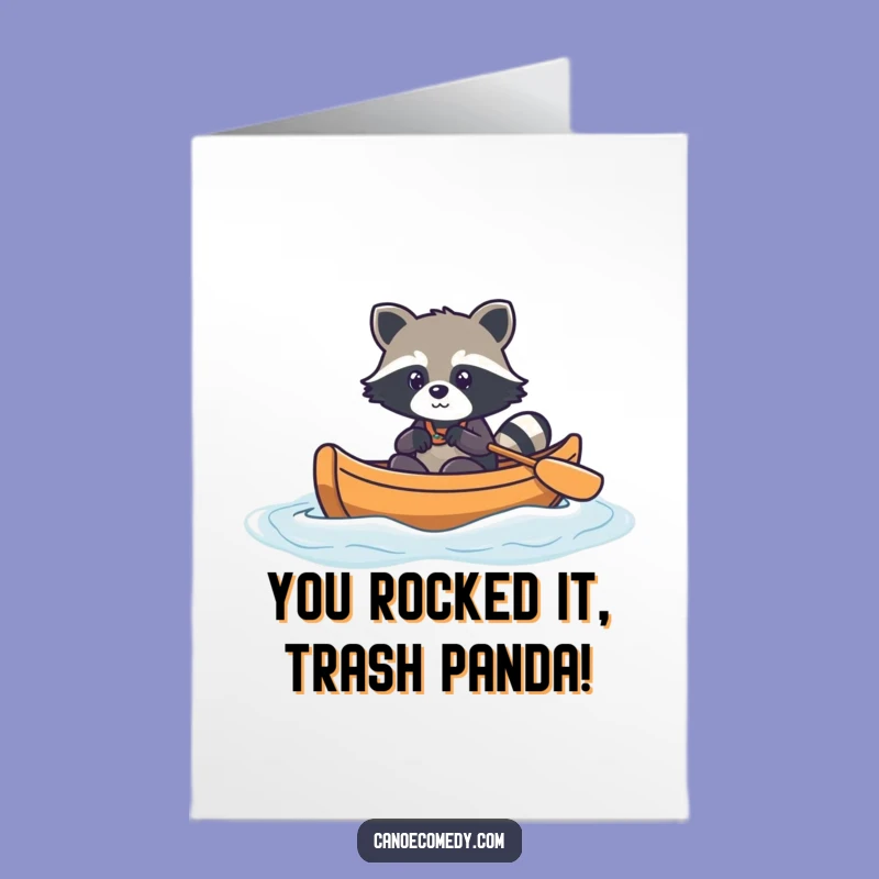 Free Printable Congrats Card: Raccoon Canoe Milestone - Funny Downloadable Gift