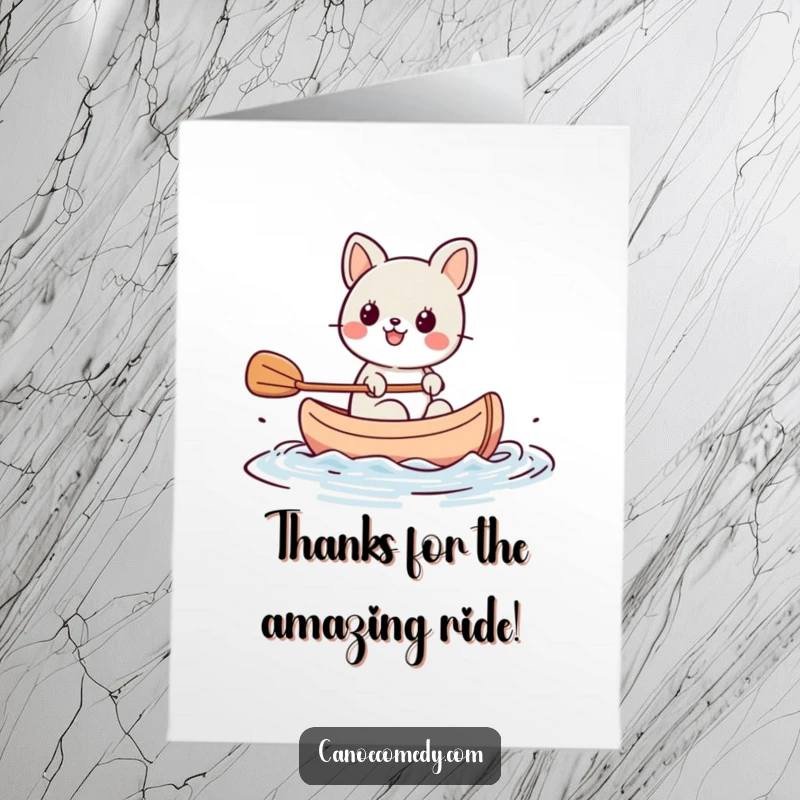 Funny Free Printable Thank You Card: Kawaii animal paddling a canoe with great enthusiasm, conveying thanks.
