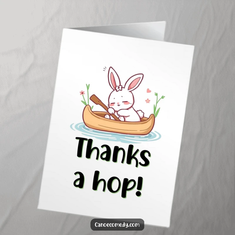 Funny Free Printable Thank You Card: A cozy rabbit naps in a canoe, sending thanks with gentle slumber.