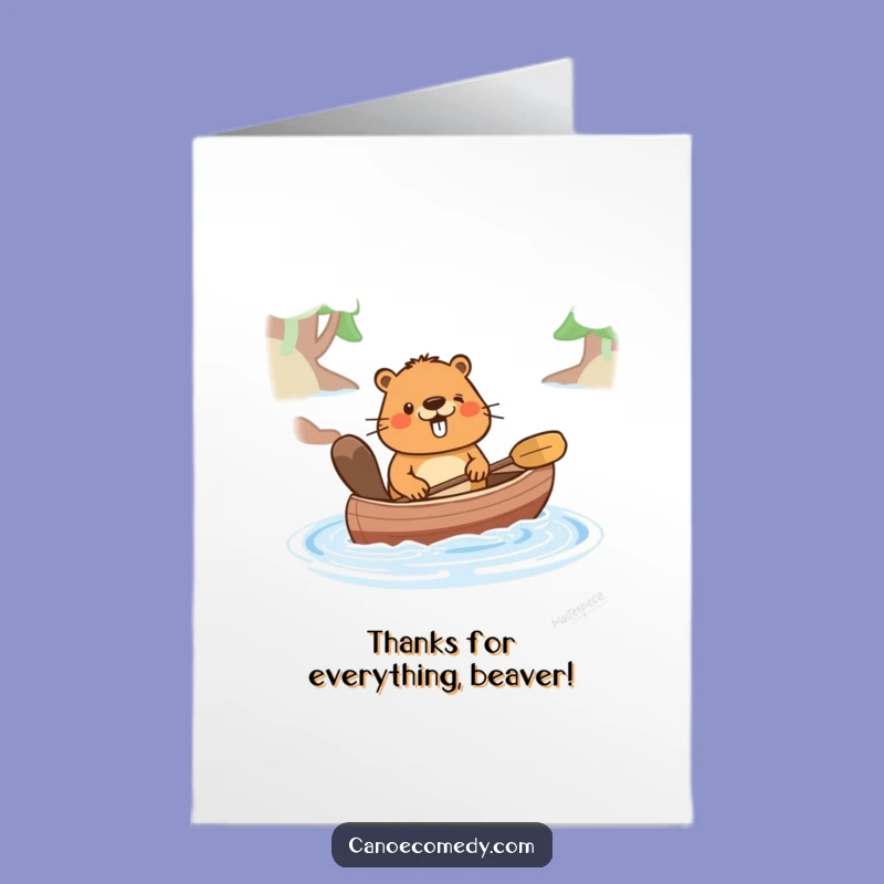 Free Printable Thank You Card: Beaver Pushing Canoe Downloadable