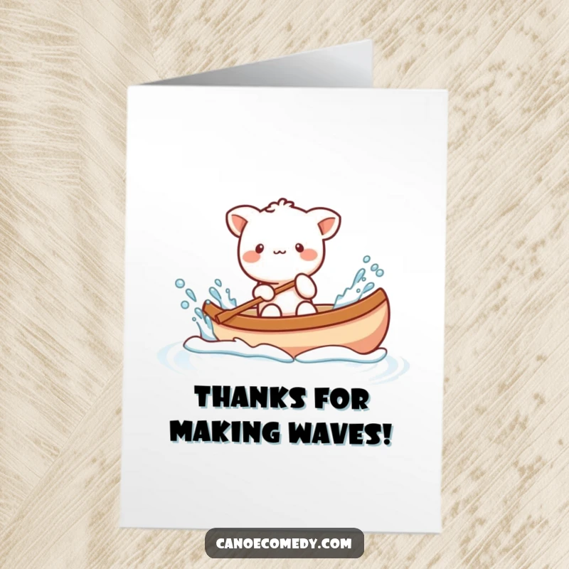 Funny Free Printable Thank You Card: Kawaii animal playfully splashing water from a canoe, expressing thanks.