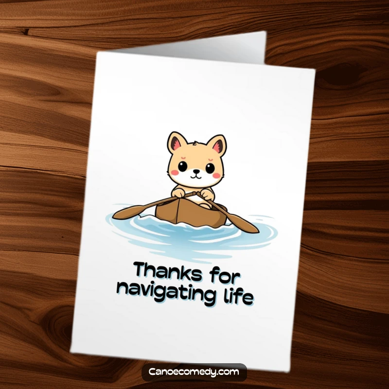 Funny Free Printable Thank You Card: An animal paddling a canoe through waves with a determined look, expressing thanks.