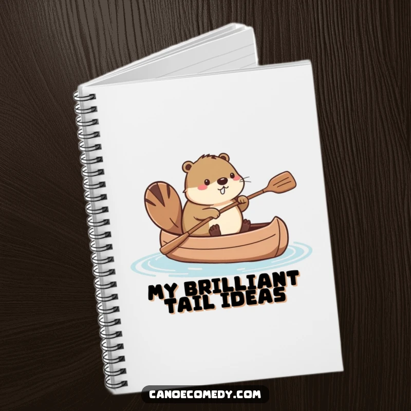 Funny Kawaii beaver in a canoe, skillfully paddling with its tail, a humorous and inspiring notebook.