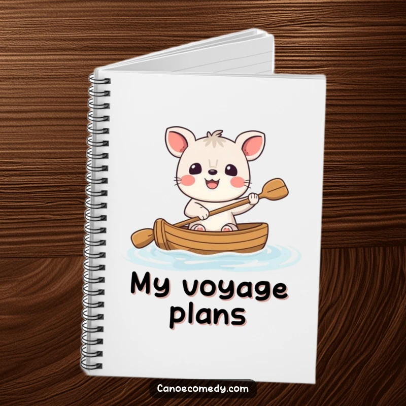 Funny cheerful animal notebook, a happy character with a big smile paddling a small canoe, ready for your humorous notes and joyful ideas.