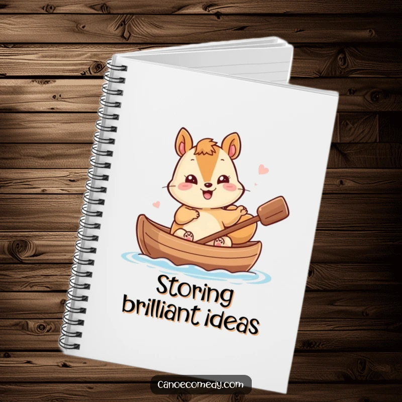 Funny Kawaii Squirrel Notebook: Giggling squirrel waves from a nutshell canoe, perfect for jotting down thoughts.