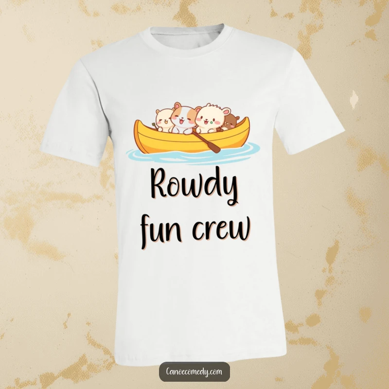 Funny scene of tiny animals in a brightly colored canoe erupting in fits of giggles, spreading contagious joy.