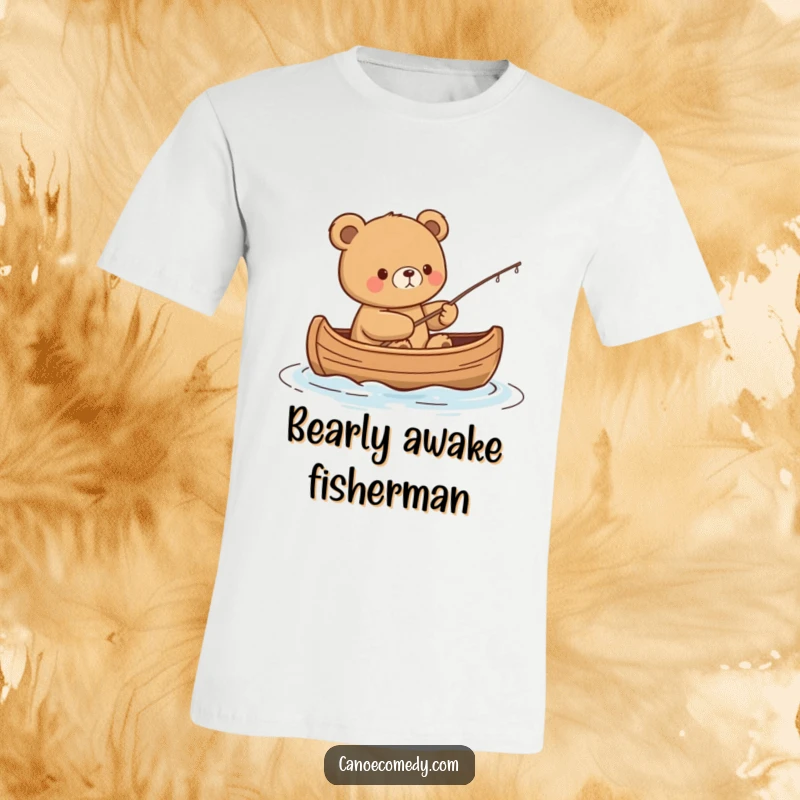 Funny Kawaii Bear T-Shirt: Content bear fishes from a canoe, embodying a relaxed and humorous fishing spirit.