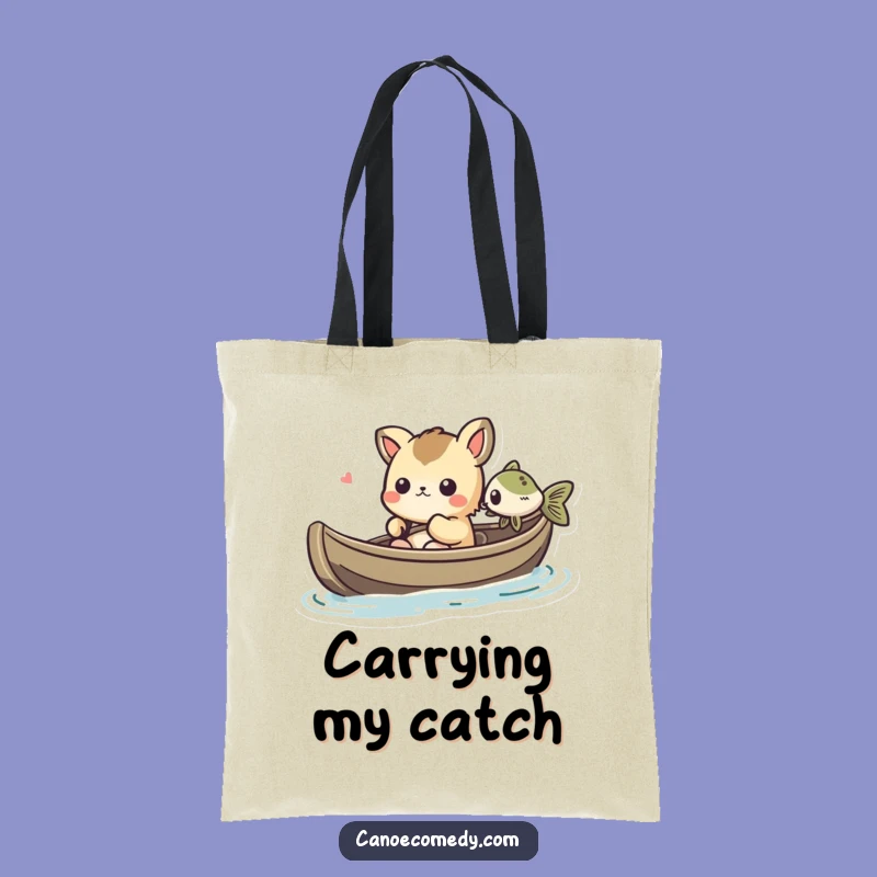 Funny Kawaii Canoe Fish Tote Bag: Cute Animal's Amused Catch Carry-All