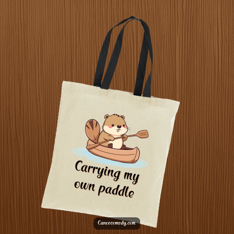 Funny Kawaii beaver navigating a canoe with its tail as a paddle, a durable and humorous tote bag.