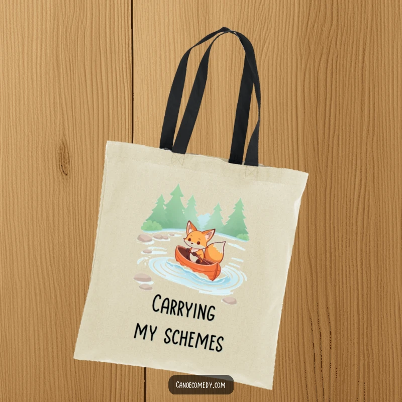 Funny Kawaii Fox Tote Bag: Determined fox paddles through rapids in a canoe, perfect for carrying items with purpose.