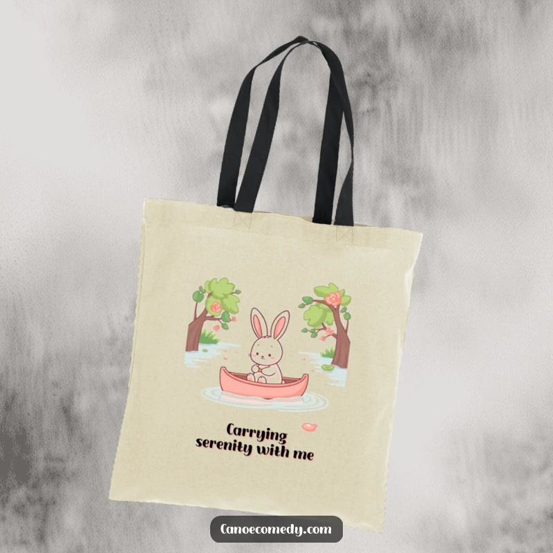 Funny kawaii rabbit in a canoe, looking peaceful, cute eco-friendly tote bag, perfect for errands.